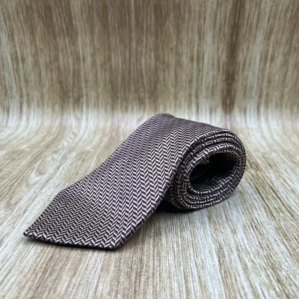 Paul Fredrick Silk Tie Bronze Herringbone Pattern‎ Business Career Necktie